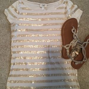 Loft Gold Sequin Striped T-shirt